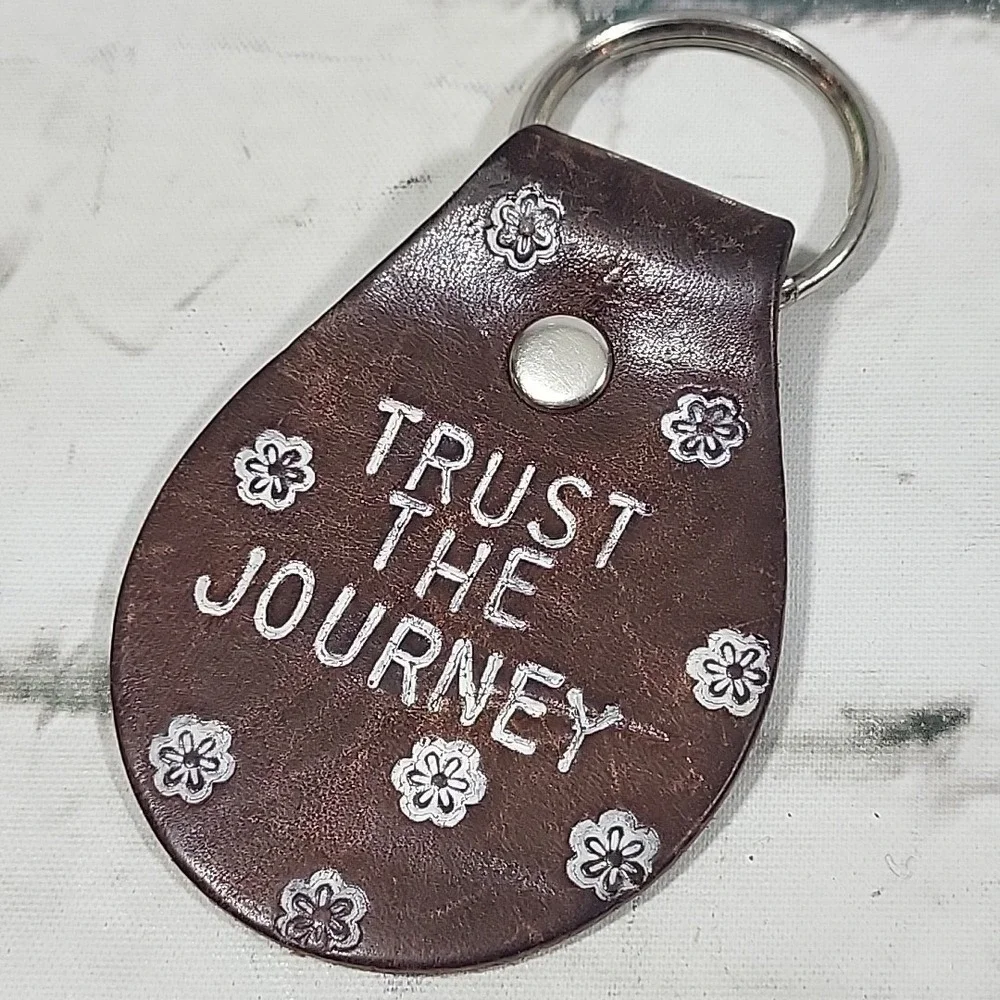 Vintage‎ Trust The Journey Keychain Tooled Leather Motivational Western